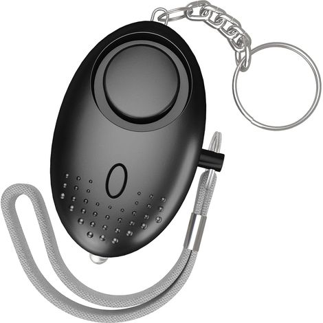 Alarma personal, llavero anti-asalto - Alarma de bolsillo de seguridad de emergencia de 150 dB con luz LED - Dispositivo de alerta temprana para mujeres y niños (Negro)