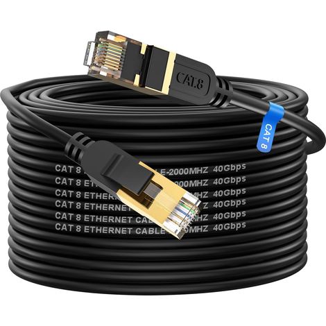 Cat 8 Ethernet Cable, 25m, High Speed, Heavy Duty 26AWG Cat8, 40Gbps, 2000MHz with Gold Plated RJ45 Connector, Outdoor and Indoor Internet Cable, Compatible with Router, Gaming Modem (1/5)