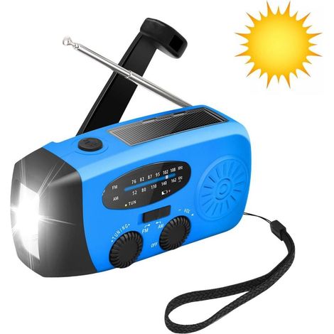 Radio d'urgence à manivelle, AM/FM, batterie externe 2000 mAh, lampe torche LED, SOS, idéale pour la survie et le camping.
