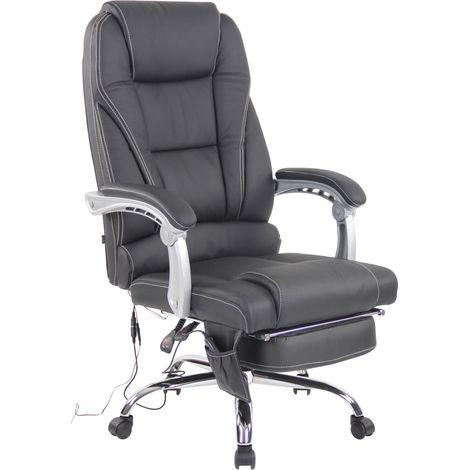 CLP – Chaise de bureau ergonomique en cuir véritable noir – Fonction de massage 7 points – Hauteur d'assise réglable 50-60 cm – Charge max 150 kg (1/5)