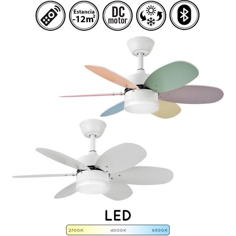 Ventilador de techo con luz silencioso DC con mando KIDS blanco colores pastel 85 cm invierno-verano color luz regulable bluetooth (1/5)