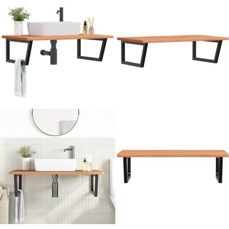 Waschbeckenregal Wandmontage Stahl und Massivholz Buche - Wandmontage - Holz Waschtisch (1/5)
