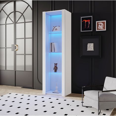 Hochglänzende weiße Vitrine mit LED, 3 Glasböden, 55 x 38 x 166 cm HAVRYA (1/5)