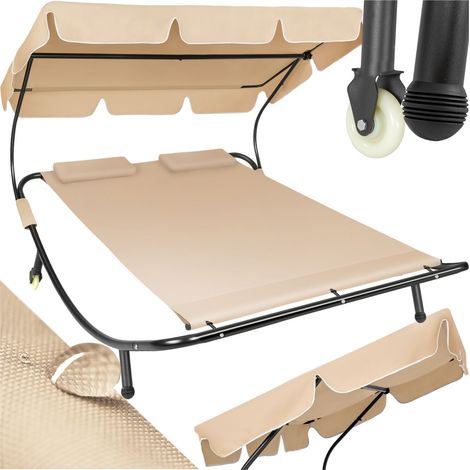 Transat acier 2 personnes roulettes coussins de tête noir et beige