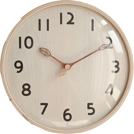 Horloge Murale Bois Massif 30cm Silencieuse Design Rétro Verre Incassable Cadre Chêne Clair Décoration Intérieure Salon (1/5)