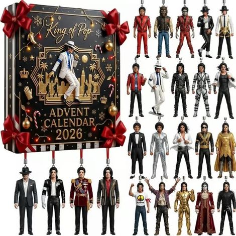 Calendrier de l'Avent 2026 Michael Jackson - Scène classique - Figurine 2D en acrylique à suspendre - Décoration de sapin de Noël - Cadeau pour les fans de musique - A1Random (1/5)