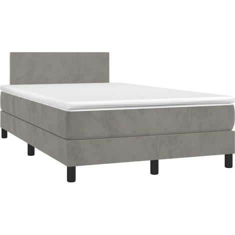 Estructura de cama LED con cabecero con somier y cubrecolchón 120x200 cm tela de terciopelo gris claro TDL0207875