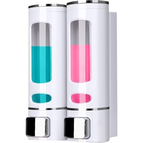 ABS wall-mounted manual soap dispenser for shampoo or hand soap, 2 x 400 ml, white (1/5)