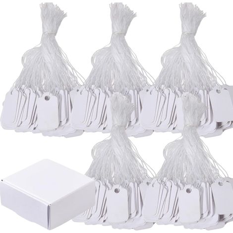 500Pcs Etiquette Prix, 24  15 mm Étiquette Blanches avec Ficelle et Boîte Blanche, Étiquettes de Prix en Papier Vierges Inscriptibles, Etiquette Vetement Bijoux Cadeaux