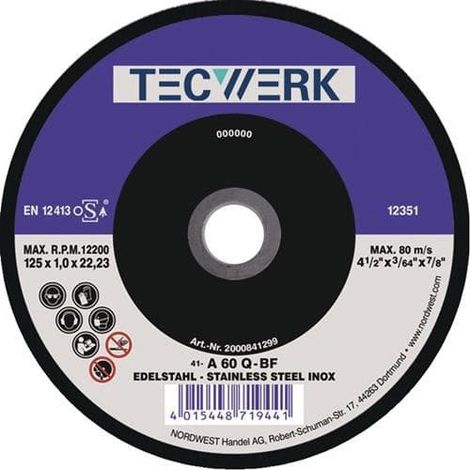 TECWERK Trennscheibe Action D125x1mm ger.INOX Bohr.22,23mm TECWERK (1/2)