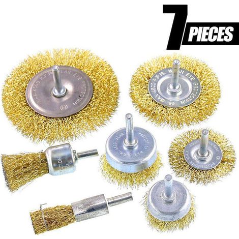 7 Brosses Métalique Perceuse - Brosse Métallique Ensemble De Forage, Roue et Coupelle en Laiton pour Brosse Métallique et Brosse, Parfaits pour Éliminer la Rouille/Corrosion/Peinture, (1/5)