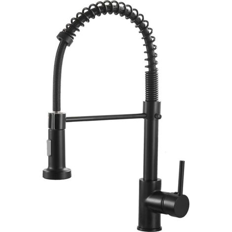 Robinet de cuisine ressort à poignée unique laiton avec douchette extractible mitigeur d'évier de cuisine (Noir)