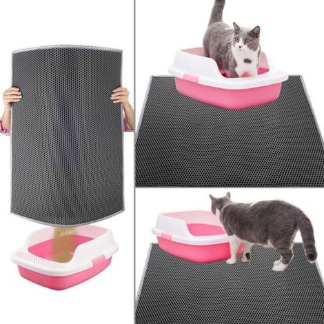 Bac à litière pour chat double nid d'abeille 45 x 60 cm Gris, Imperméable Non Toxique EVA (1/5)