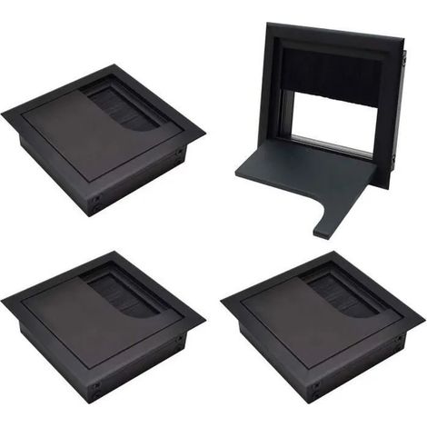 Couvercle Passe Câbles - Aluminium - 80x80mm - Noir - 4 pièces - Encastrable sur Table (1/4)