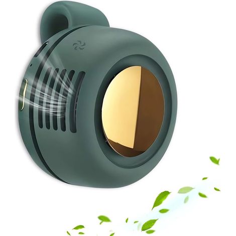 Mini-ventilateur portable, silencieux et sans pales à clipser — Idéal pour l'extérieur, les voyages et le bureau (Accessoire de voyage) — 3 vitesses réglables (Port Type-C, Vert)