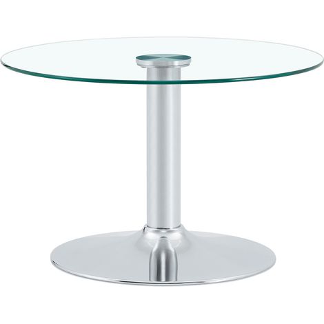 Mesa de centro redonda de vidrio templado 70 cm con base metálica plateada (1/5)