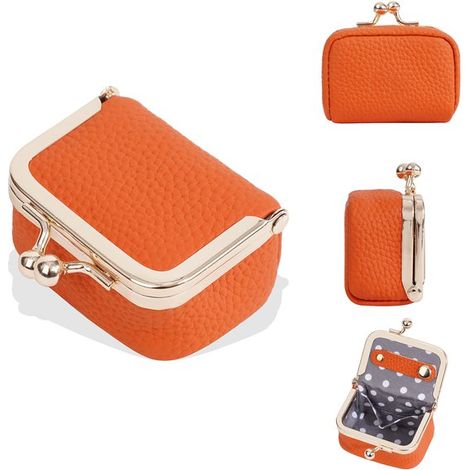 Boîte à bijoux de voyage compacte – Petit étui portable en cuir véritable avec fermeture à pression – Organiseur pour bagues boucles d’oreilles et colliers – Orange (1/5)