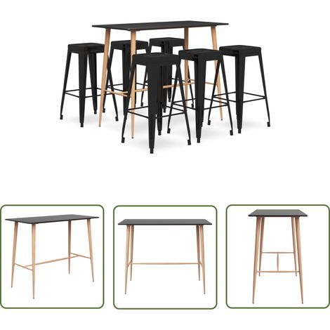 The Living Store 7-tlg. Bar-Set Schwarz - Bar Set - Bartisch - Barhocker - Kücheninsel - Wohnzimmer Dekoration (1/5)
