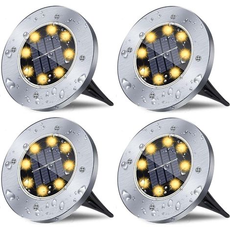 Lampes solaires de sol, lampes solaires étanches pour jardin extérieur, lampes de sol haute luminosité, adaptées à l'éclairage paysager des canaux, cours, pelouses, patios et allées (4 ensembles, 8 LE (1/5)