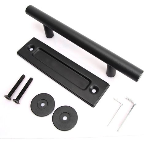 1 Poignée de porte coulissante, acier au carbone, finition mate noire, 30 cm, pour porte de grange et placard (1/5)