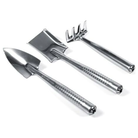 Set aus 3 Mini-Schaufeln und Rechen aus Kunststoff und Edelstahl, Gartengerät, Gartenspielzeug (Edelstahl) (1/5)