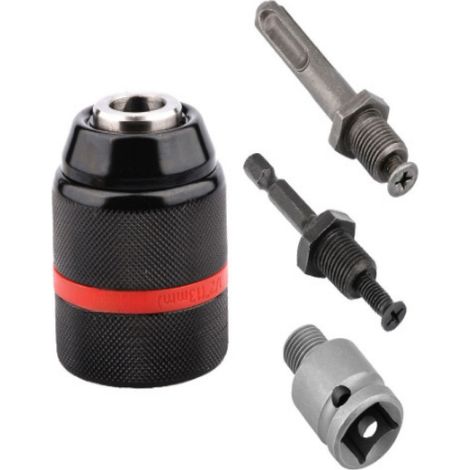 Poignée hexagonale ronde + mandrin – lot de 4 – mandrin autobloquant 13mm, tout métal, pour perceuse percussion et clé à chocs (1/5)