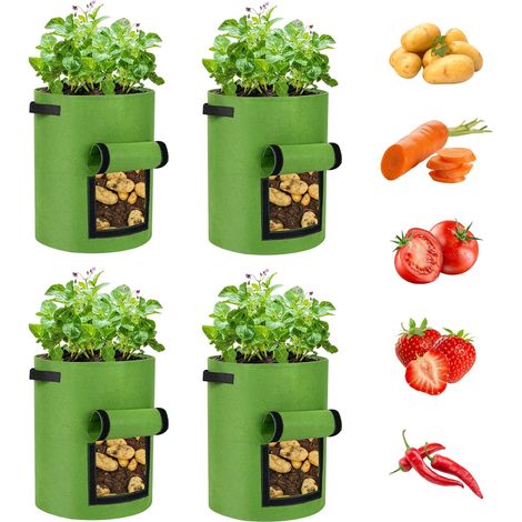 Sac De Culture - Lot De 4 - Feutre Non-Tissé - 38 L - Avec Fenêtre De Récolte - Pour Pommes De Terre Et Légumes - 35 x 40 cm (1/5)
