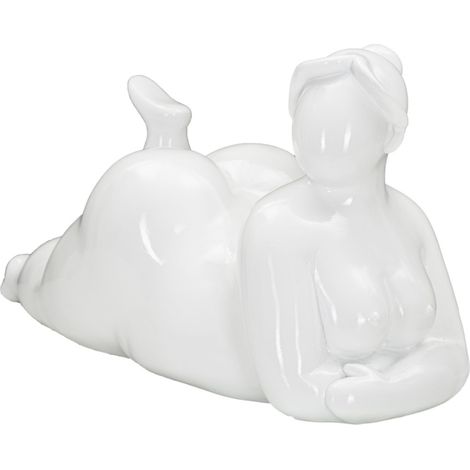 Statuette Femme Couchée en Résine "Yoga" 32cm Blanc (1/5)