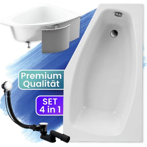 Badewanne Eckbadewanne 140x80 Rechts mit Styroporverkleidung, Ablauf & Füße GRATIS - Komplettset 4in1 Original Acryl Wanne Siphon - BADLAND MARIKA (1/5)
