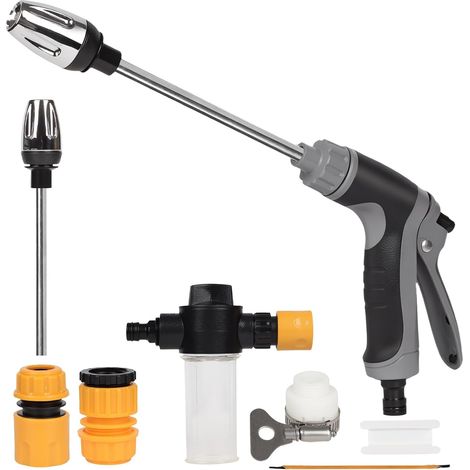 Pistolet haute pression pour tuyau d'arrosage, buse haute pression réglable pour tuyau d'arrosage, pistolet pulvérisateur pour lavage et nettoyage de voiture, buse turbo (1/5)