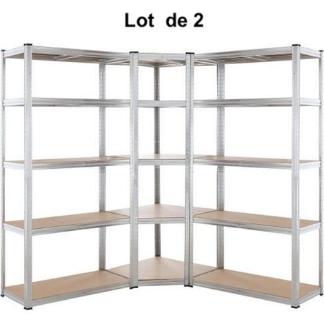 Lot de 2 Ensembles d'Étagères d'angle à Charge Lourde Grise : 180 X 70 X 40 cm Robuste et Polyvalente, 875 kg (1/5)