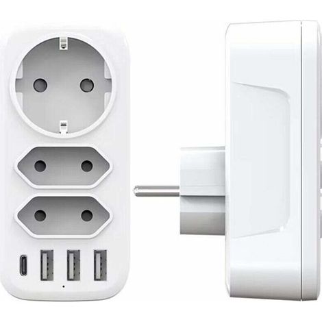 Multiprise murale 3 prises AC et 3 ports USB 3A – Chargeur intelligent 4000W – Design compact pour maison et bureau – Charge simultanée 6 appareils (1/4)