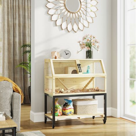 Gabbia per criceto nano in legno 87 x 43 x 101 cm con ruote e accessori HAVRYA (1/4)