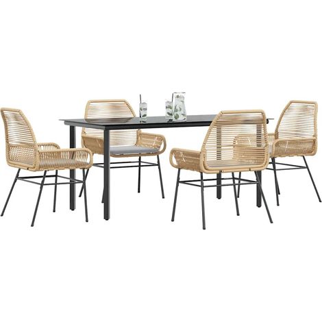 Ensemble à manger jardin coussins 5 pcs-Salon de jardin marron poly rotin verre 900111 (1/5)