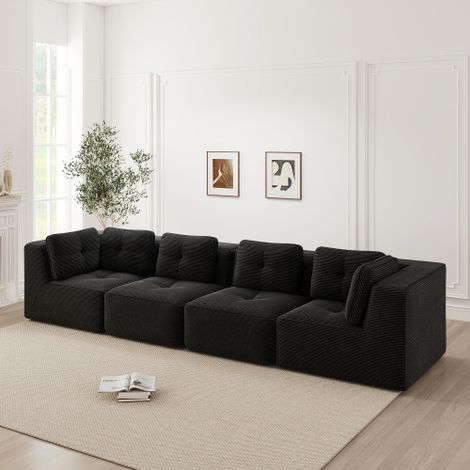 Modulares Wohnzimmersofa , bequemes Viersitzer-Sofa mit tiefer Sitzfläche und weichen Kissen und Cordbezug, kein Aufbau erforderlich, rutschfestes Design,Schwarz
WL