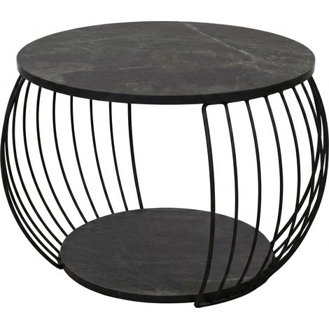 Tavolino Rotondo Effetto Marmo Ø 60 cm Caffè Salotto Moderno Design