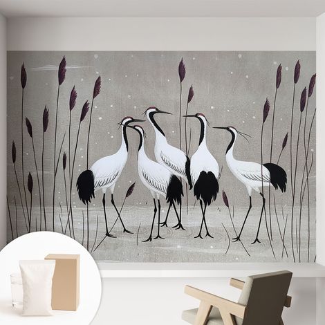 Papier peint intissé décoratif avec motifs pour salon et chambre a motif - Colle incluse gratuite Volée de grues 152x104 cm (1/5)