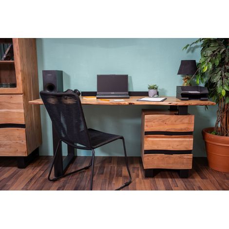 Baumkante Schreibtisch massiv Akazie natur 170 x 76 schwarz Nara (1/5)