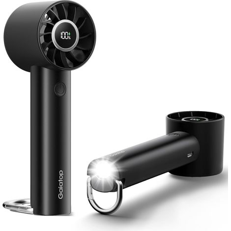Ventilateur à main turbo avec lampe torche et base à clip mini ventilo portable ventilateur de voyage rechargeable pour maison bureau extérieur Noir (1/5)