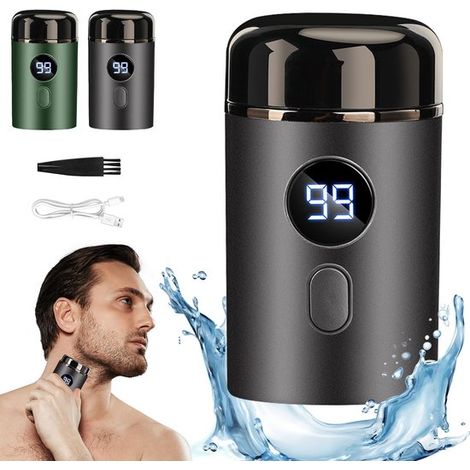 Mini rasoio elettrico - Rasoio da uomo - Mini rasoio elettrico - Rasoio lavabile USB, utilizzabile a secco e sotto la doccia - Con testina di ricambio - Testina di ricambio extra - Grigio scuro (1/5)