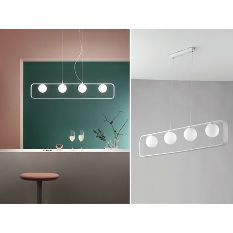 Pendelleuchte ROXY 4 flammig Metall Weiß & Opal Glaskugeln, Breite 100cm (1/5)