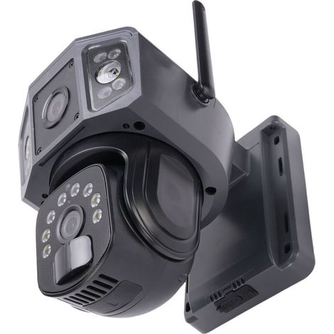 Caméra de sécurité solaire, vision extérieure sans fil à 360 d és, détection de mouvement PIR, Wi-Fi alimentée par batterie, double objectif (1/4)
