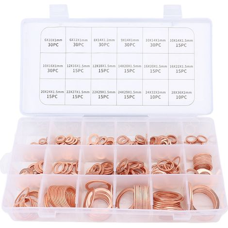 350 pièces rondelles d'étanchéité métriques en cuivre 18 tailles joint étanche excellente conductivité thermique joints toriques pour bateaux voitures motos (1/5)