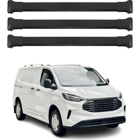 OMAC Barres de toit en aluminium pour Ford Transit Custom / Tourneo Custom II 2023-2026 – TÜV / DIN 75302:2019 – Charge max 75 kg – 2 barres Noir (1/4)