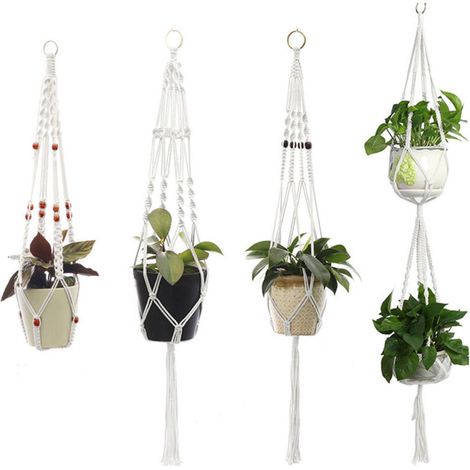 Lot de 4 suspensions pour pots de fleurs en corde de coton, supports décoratifs faits main (1/5)