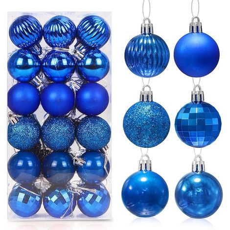 36 bolas navideñas azules, adornos navideños de plástico de 4 cm, bolas para árbol de Navidad, bolas colgantes para Navidad, bodas, hogar y decoración de fiestas.