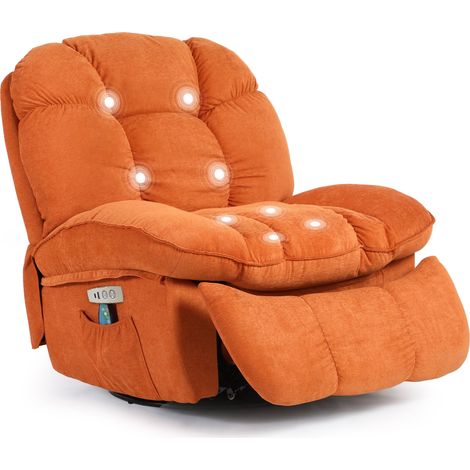 Fauteuil de relaxation chenille avec massage 8 points, chauffage dorsal, télécommande, fauteuil pivotant pour salon, Orange (1/5)