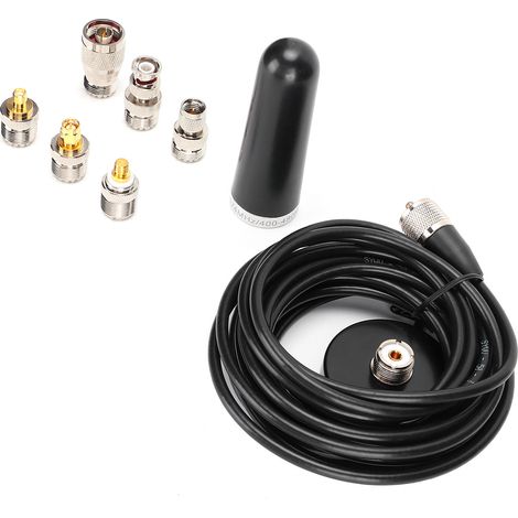 Antenne Automobile Compacte Double Bande avec Ventouse et Câble 5m, Adaptateurs Inclus