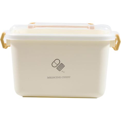 Boîte de rangement pour médicaments, boîte de premiers secours en plastique avec poignée et plateau amovible, boîte de rangement verrouillable pour médicaments (1/5)