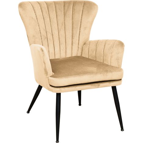 SVITA SANSA Sessel Wohnzimmer Cordbezug Polsterstuhl mit Armlehne Beige (1/5)